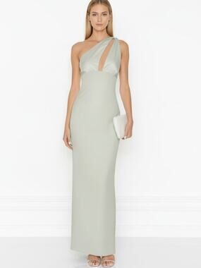 Lovers + Friends Revolve Jolene One Shoulder Satin Gown Sage Gala Formal NWT